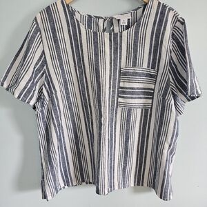 Liz Claiborne Blue and White Boxy Blouse‎